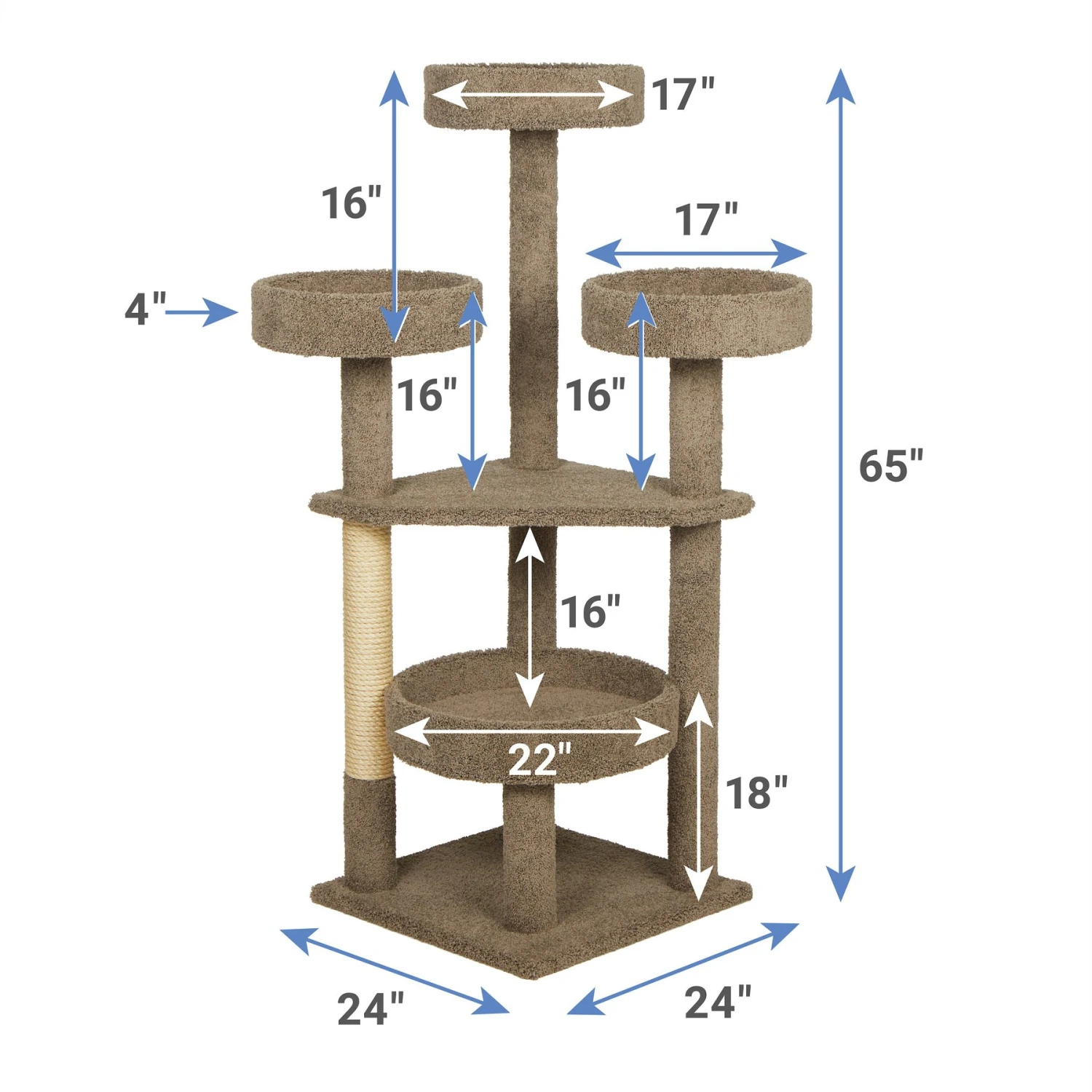 Frisco 65-in Real Carpet Scratch And Lounge Cat Tree 2 Frisco 65-in Real Carpet Scratch And Lounge Cat Tree - Image 2