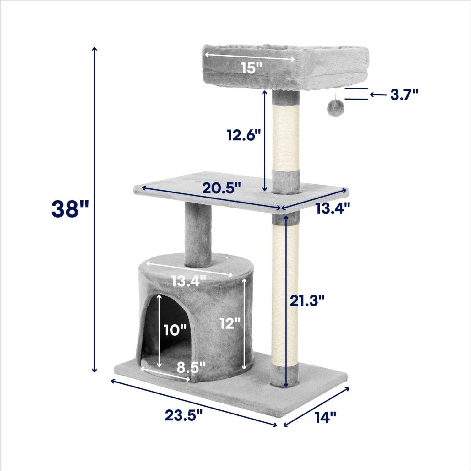 Frisco 38-in Cat Tree With Condo, Top Perch & Toy 2 Frisco 38-in Cat Tree With Condo, Top Perch & Toy - Image 2