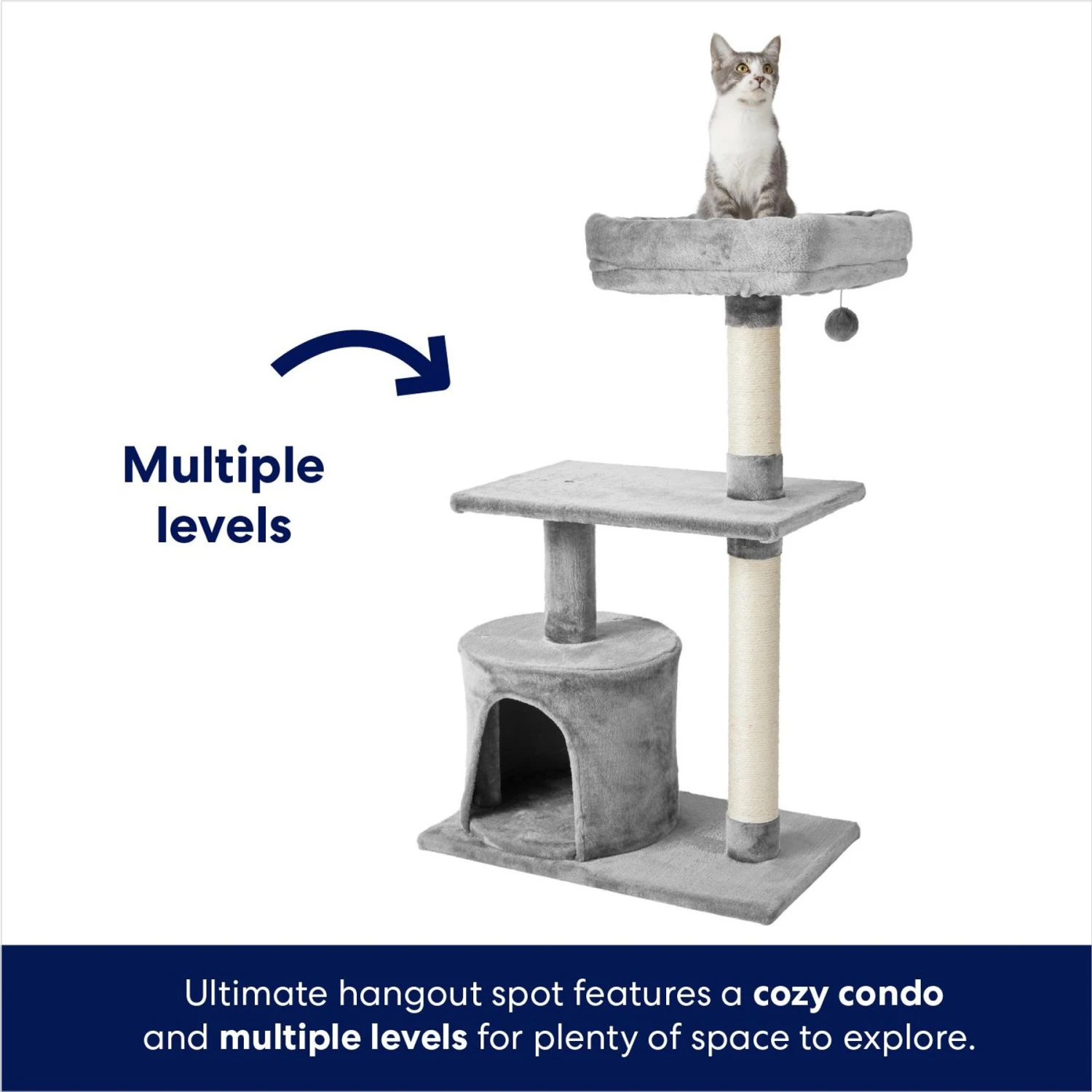 Frisco 38-in Cat Tree With Condo, Top Perch & Toy 3 Frisco 38-in Cat Tree With Condo, Top Perch & Toy - Image 3