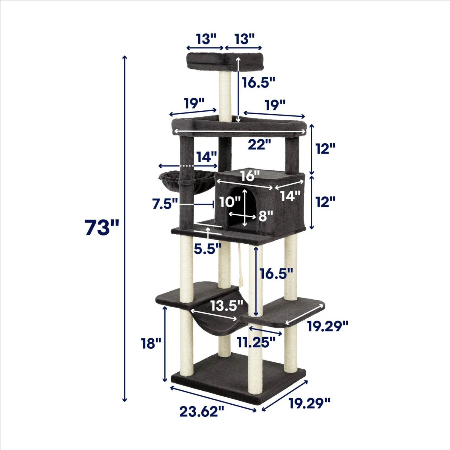 Frisco 73-in Cat Tree With Hammock, Condo, Lounge Basket, Top Perch & Bed 2 Frisco 73-in Cat Tree With Hammock, Condo, Lounge Basket, Top Perch & Bed - Image 2