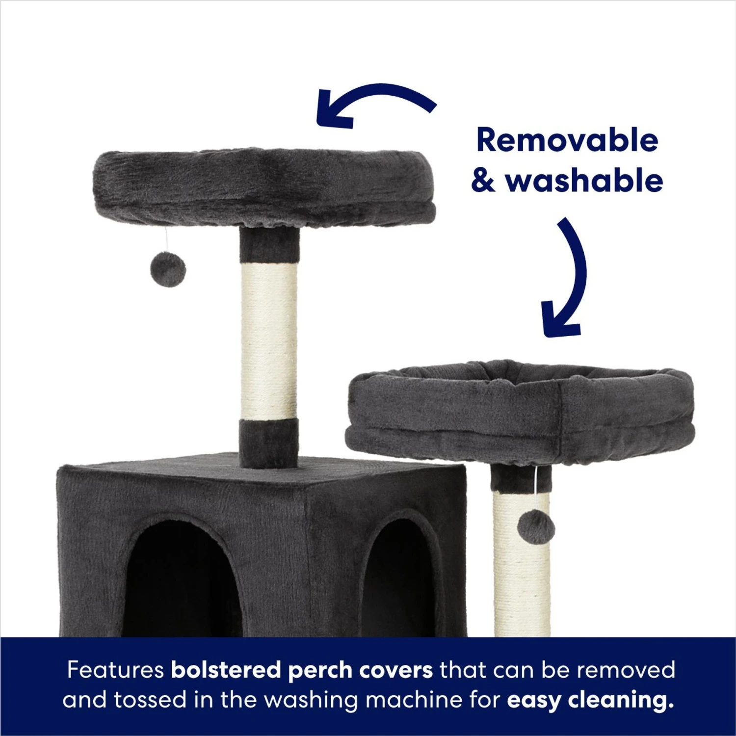 Frisco 64-in Cat Tree With Hammock, Condo, 2 Top Perches With Bed 4 Frisco 64-in Cat Tree With Hammock, Condo, 2 Top Perches With Bed - Image 4