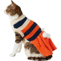 Frisco Pom Pom Bow Striped Dog & Cat Sweater Dress -Pet Cat Shop 223722 PT2. AC SS1800 V1608820386