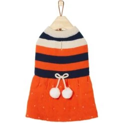 Frisco Pom Pom Bow Striped Dog & Cat Sweater Dress -Pet Cat Shop 223722 PT3. AC SS1800 V1599501054