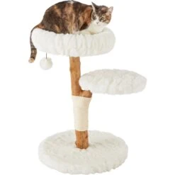 Frisco Natural Wood Modern Cat Tree With Toy, Ivory, Medium -Pet Cat Shop 236561 PT2. AC SS1800 V1615987414