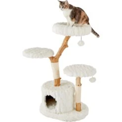 Frisco Natural Wood Modern Cat Tree With Toy, Ivory, Large -Pet Cat Shop 236563 PT2. AC SS1800 V1615987336