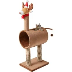 Frisco Holiday 52.3-in Reindeer Cat Scratching Post & Tunnel -Pet Cat Shop 236569 PT2. AC SS1800 V1601334091
