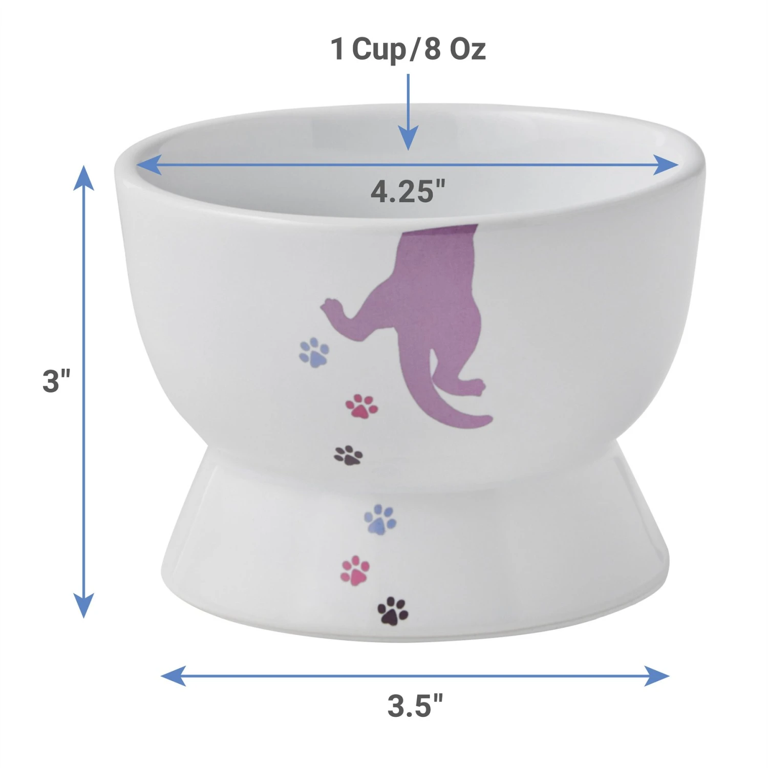 Frisco Cat Print Non-skid Elevated Ceramic Cat Bowl, Short 2 Frisco Cat Print Non-skid Elevated Ceramic Cat Bowl, Short - Image 2