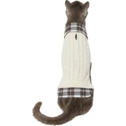 Frisco Cream Cable Knit Dog & Cat Sweater, White/Red Plaid -Pet Cat Shop 268057 PT2. AC SS1800 V1628740011