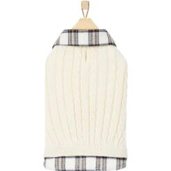 Frisco Cream Cable Knit Dog & Cat Sweater, White/Red Plaid -Pet Cat Shop 268057 PT4. AC SS1800 V1628740041
