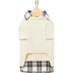 Frisco Cream Cable Knit Dog & Cat Sweater, White/Red Plaid -Pet Cat Shop 268057 PT5. AC SS1800 V1628739996