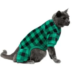 Frisco Dog & Cat Cozy Plush Fleece PJs, Green Plaid -Pet Cat Shop 268517 PT3. AC SS1800 V1637718134