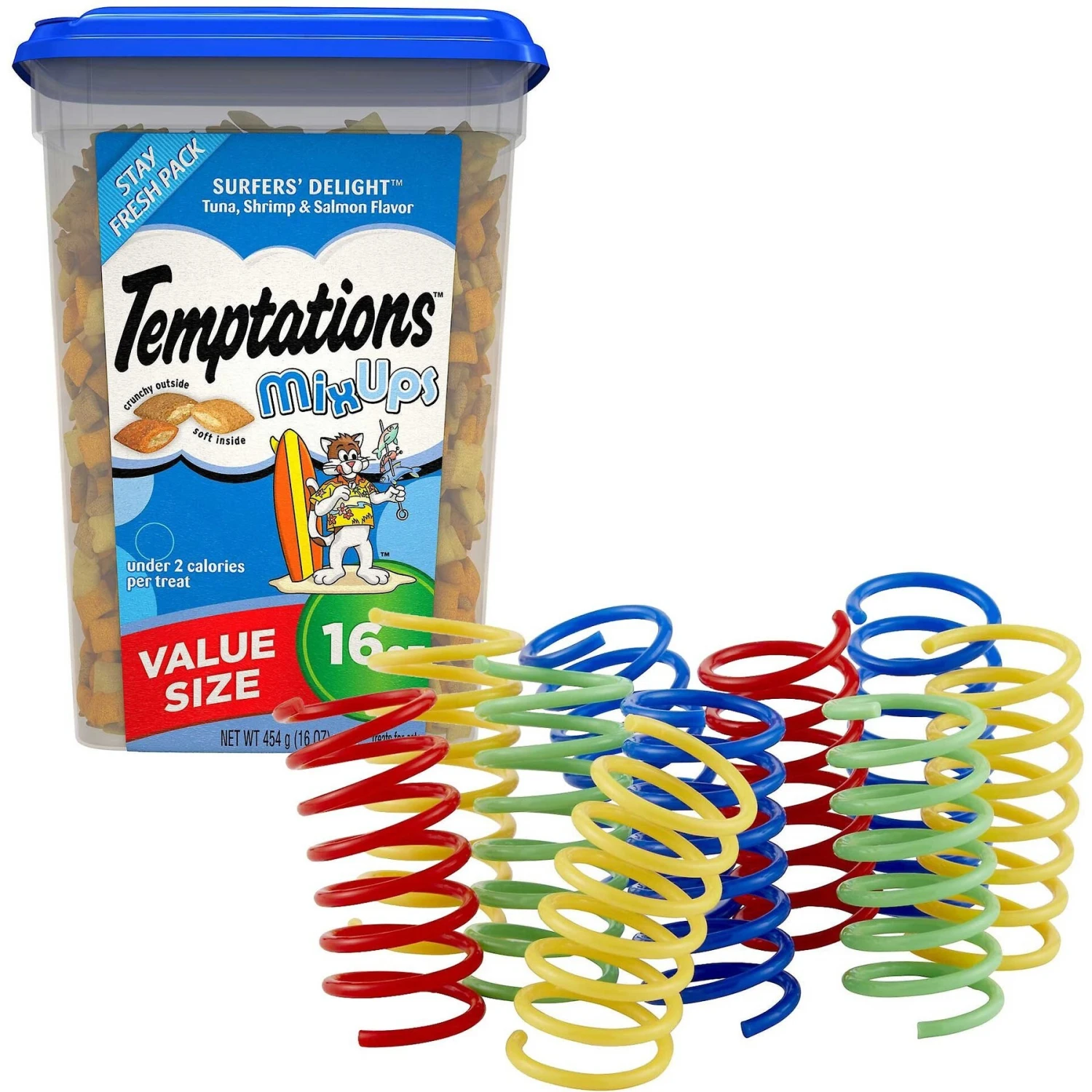 Temptations MixUps Surfers' Delight Flavor Soft & Crunchy Cat Treats & Frisco Colorful Springs Cat Toy 1 Temptations MixUps Surfers' Delight Flavor Soft & Crunchy Cat Treats & Frisco Colorful Springs Cat Toy