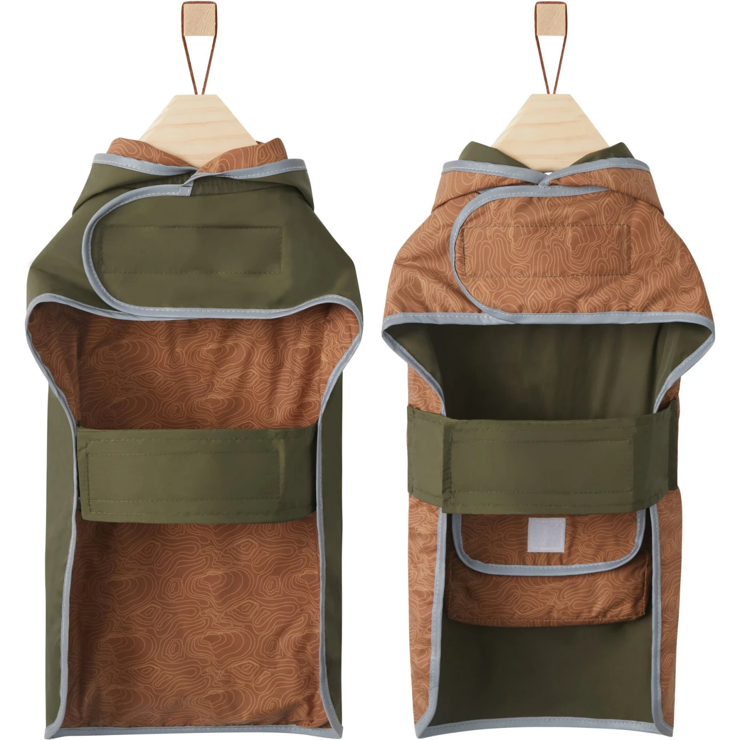 Frisco Lightweight Olive Reversible Packable Dog Raincoat 5 Frisco Lightweight Olive Reversible Packable Dog Raincoat - Image 5
