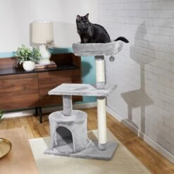 Frisco 61-in Faux Fur Cat Tree & Condo & Frisco 38-in Cat Tree With Condo, Top Perch & Toy -Pet Cat Shop 318964 PT8. AC SS1800 V1630366879