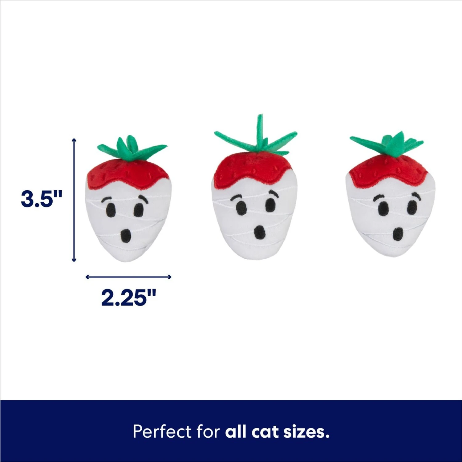 Frisco Halloween Ghost Strawberries Plush Cat Toy With Catnip, 3 Count 2 Frisco Halloween Ghost Strawberries Plush Cat Toy With Catnip, 3 Count - Image 2