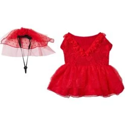 Frisco Red Ruffle Dog & Cat Dress + Headpiece -Pet Cat Shop 707286 PT4. AC SS1800 V1689278820