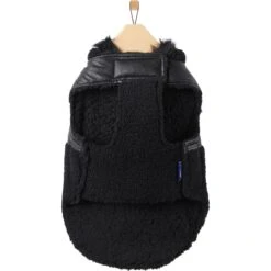 Frisco Medium Weight Faux Leather Dog & Cat Parka With Faux Fur Trimmed Hood, Black -Pet Cat Shop 719798 PT4. AC SS1800 V1692978852