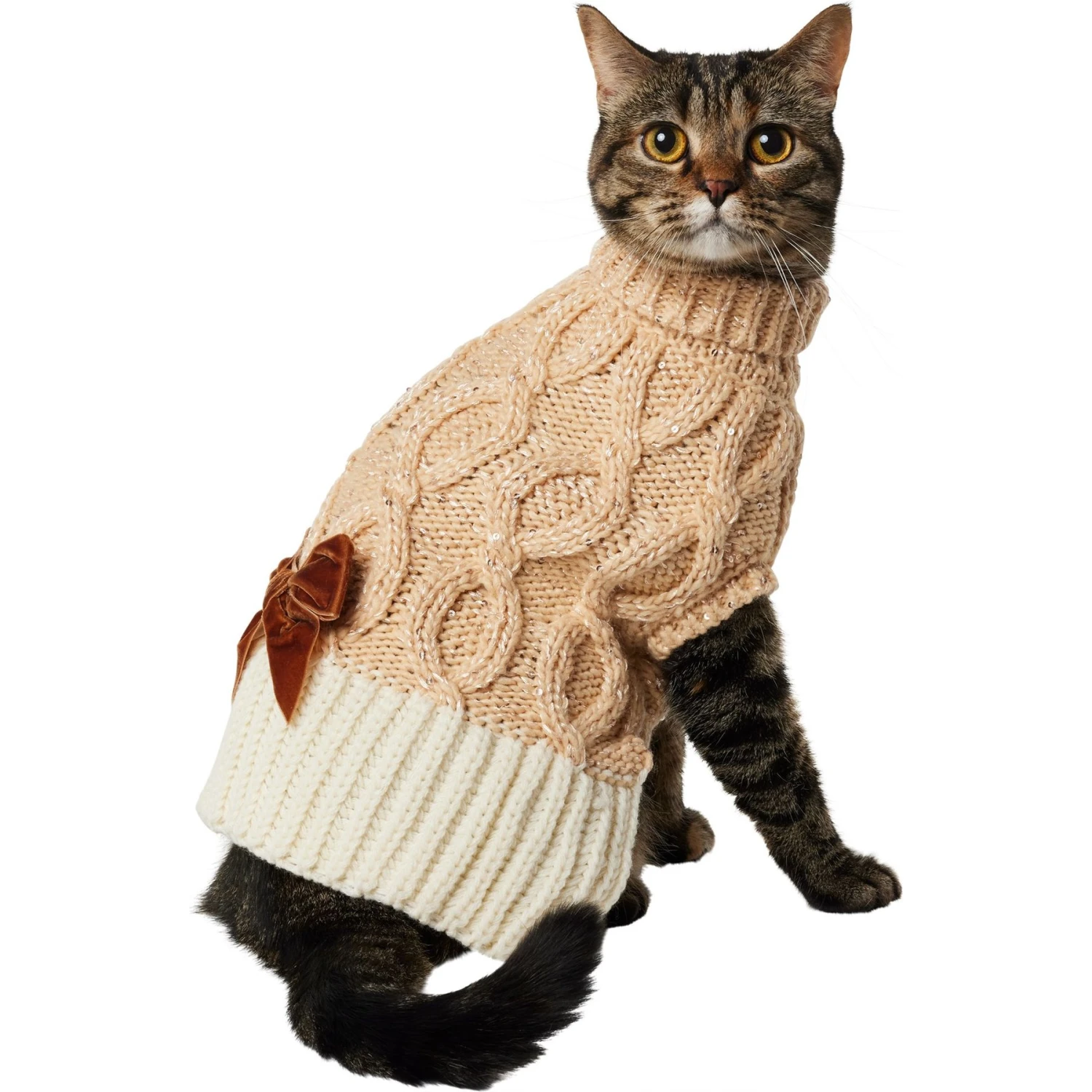 Frisco Cable Knit Dog & Cat Sweater Dress With Velvet Bow 1 Frisco Cable Knit Dog & Cat Sweater Dress With Velvet Bow