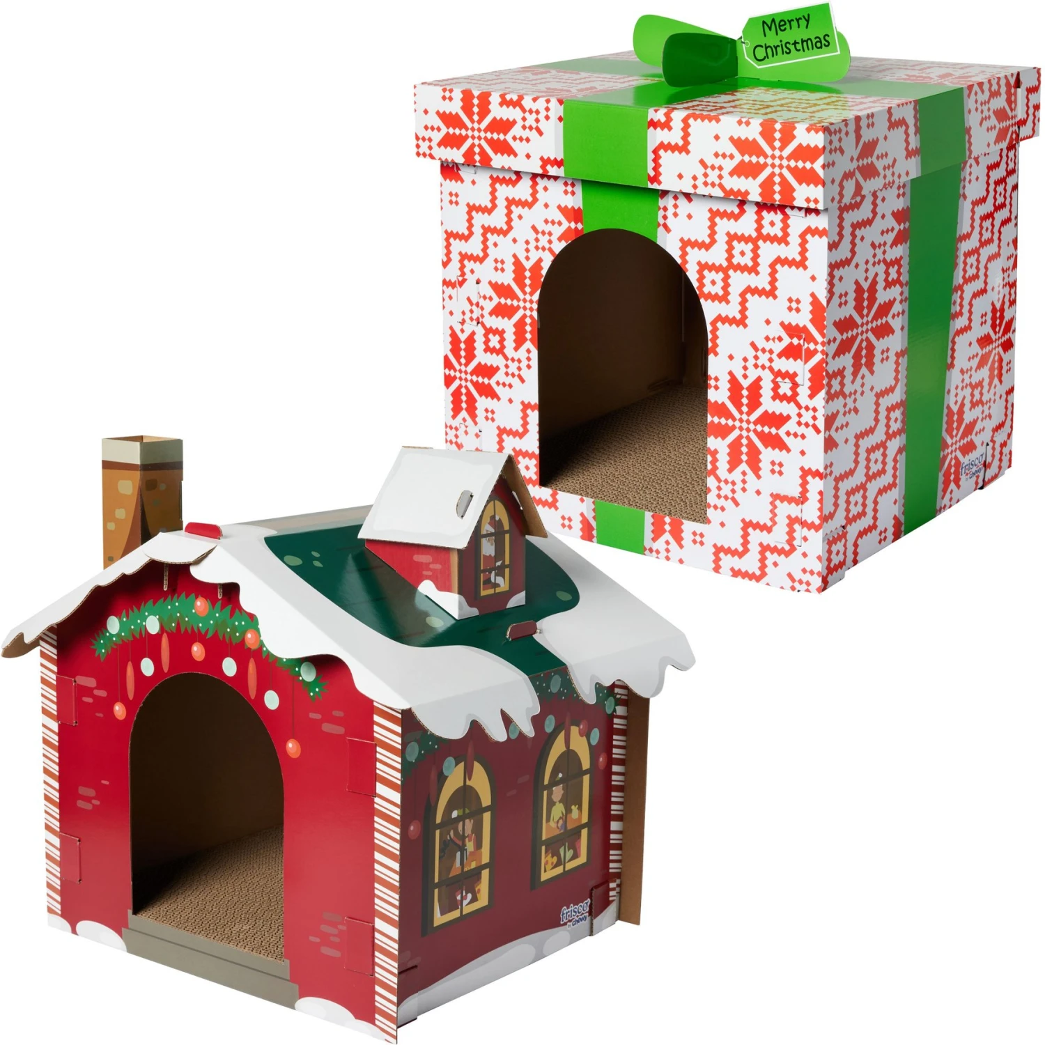 Frisco Holiday Gift Box Cardboard Cat House & Frisco Holiday Santa's Workshop Cardboard Cat House 1 Frisco Holiday Gift Box Cardboard Cat House & Frisco Holiday Santa's Workshop Cardboard Cat House