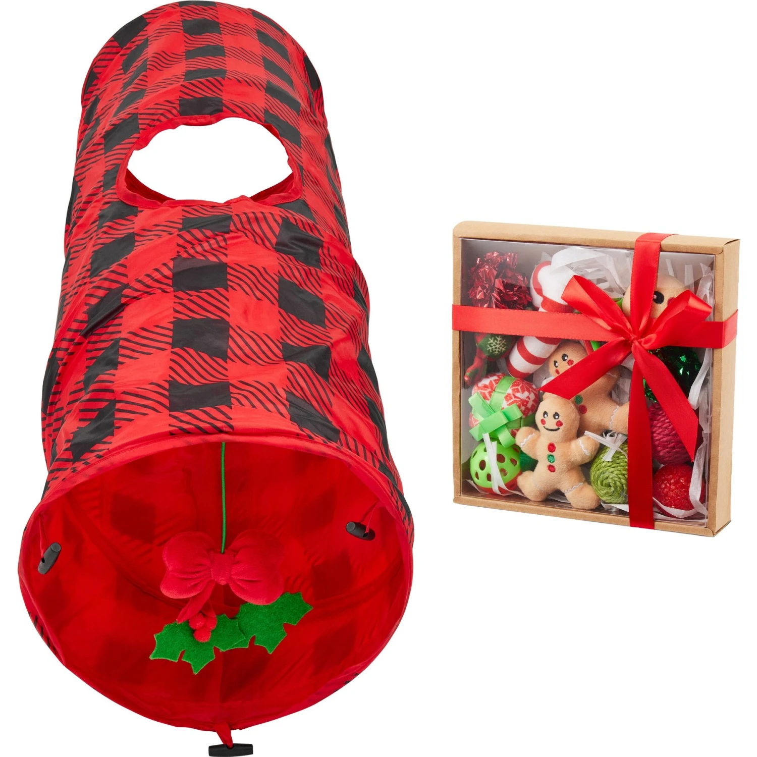 Frisco Holiday Buffalo Plaid Foldable Play Tunnel Cat Toy With Catnip & Frisco Holiday Festive Red Variety Pack Gift Box Cat Toy With Catnip, 14 Count 1 Frisco Holiday Buffalo Plaid Foldable Play Tunnel Cat Toy With Catnip & Frisco Holiday Festive Red Variety Pack Gift Box Cat Toy With Catnip, 14 Count
